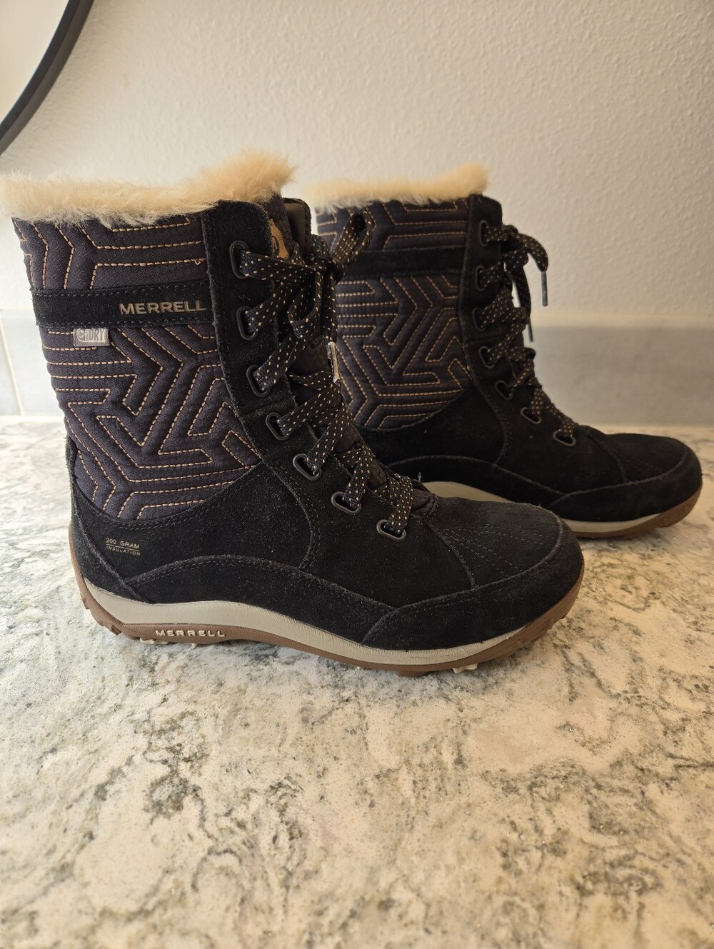 Merrell Black Suede Faux-Fur Trim Winter Boots Sz 8